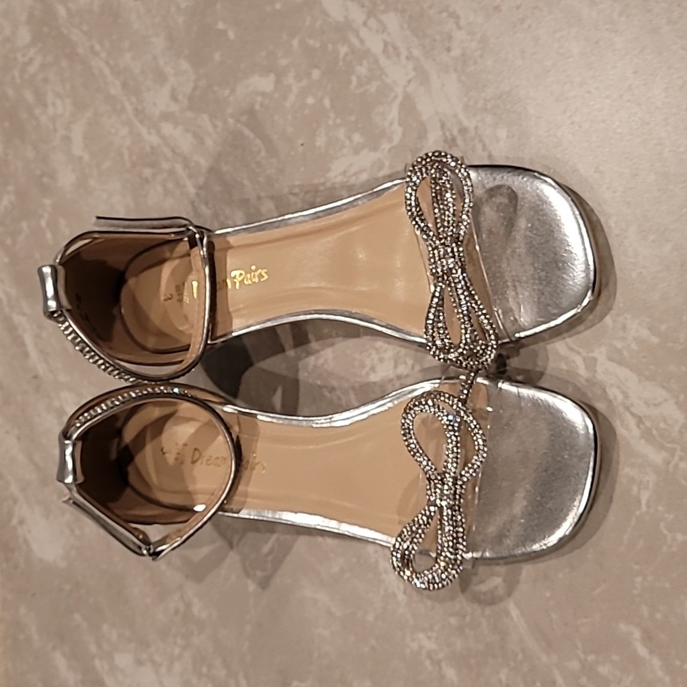 Girls Silver Bling Bow Heels